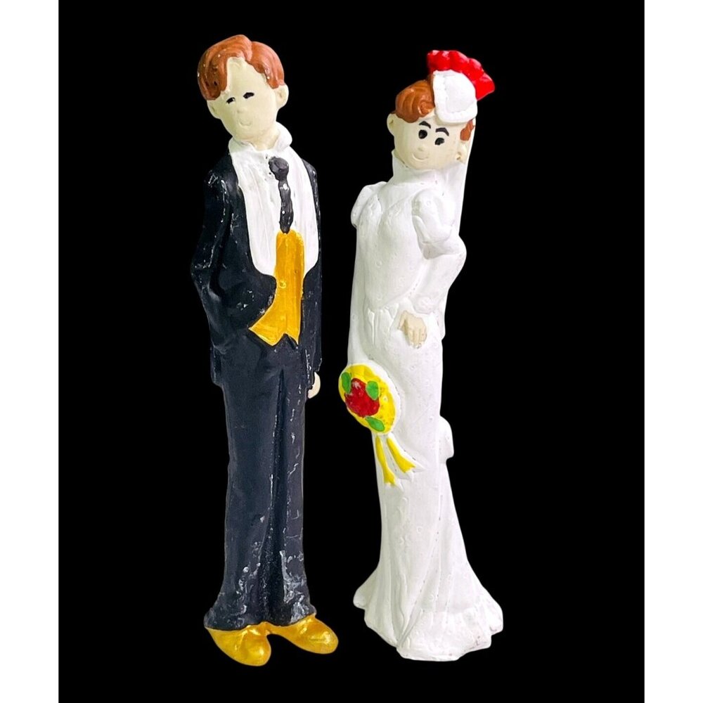 Vintage Bride & Groom Figurines 6" Hand-Painted Ceramic Wedding Cake Topper Coll